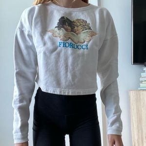 Fiorucci White Cropped Sweater Hoodie Angel Logo